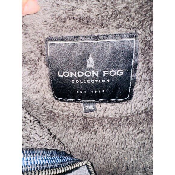 London Fog 2XL Grey Herringbone Fleece Pullover Jacket Half-Zip Sherpa Lining - Picture 3 of 8